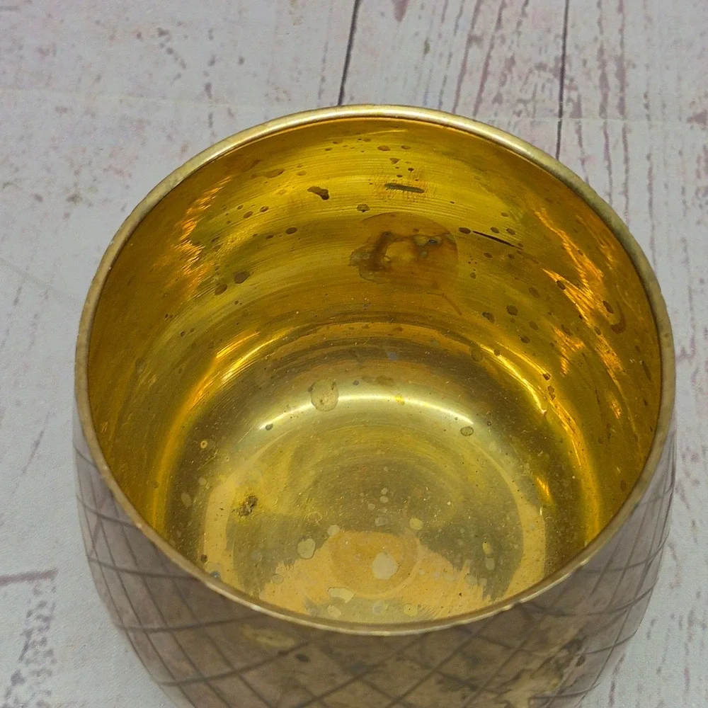 Vintage Crown Brass Pineapple Cup Diamond Pattern Made in India Barware Decor